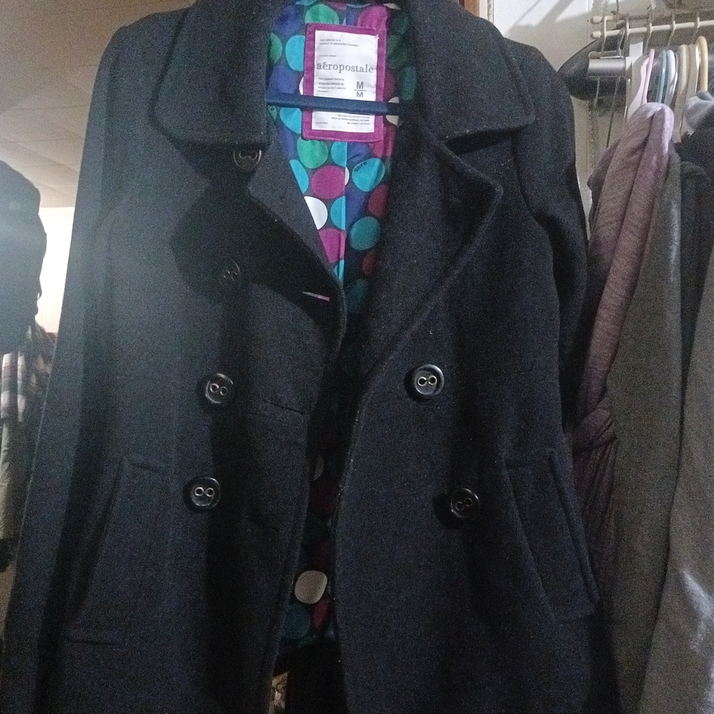 Aeropostale Women's Black Peacoat With colourful Linner